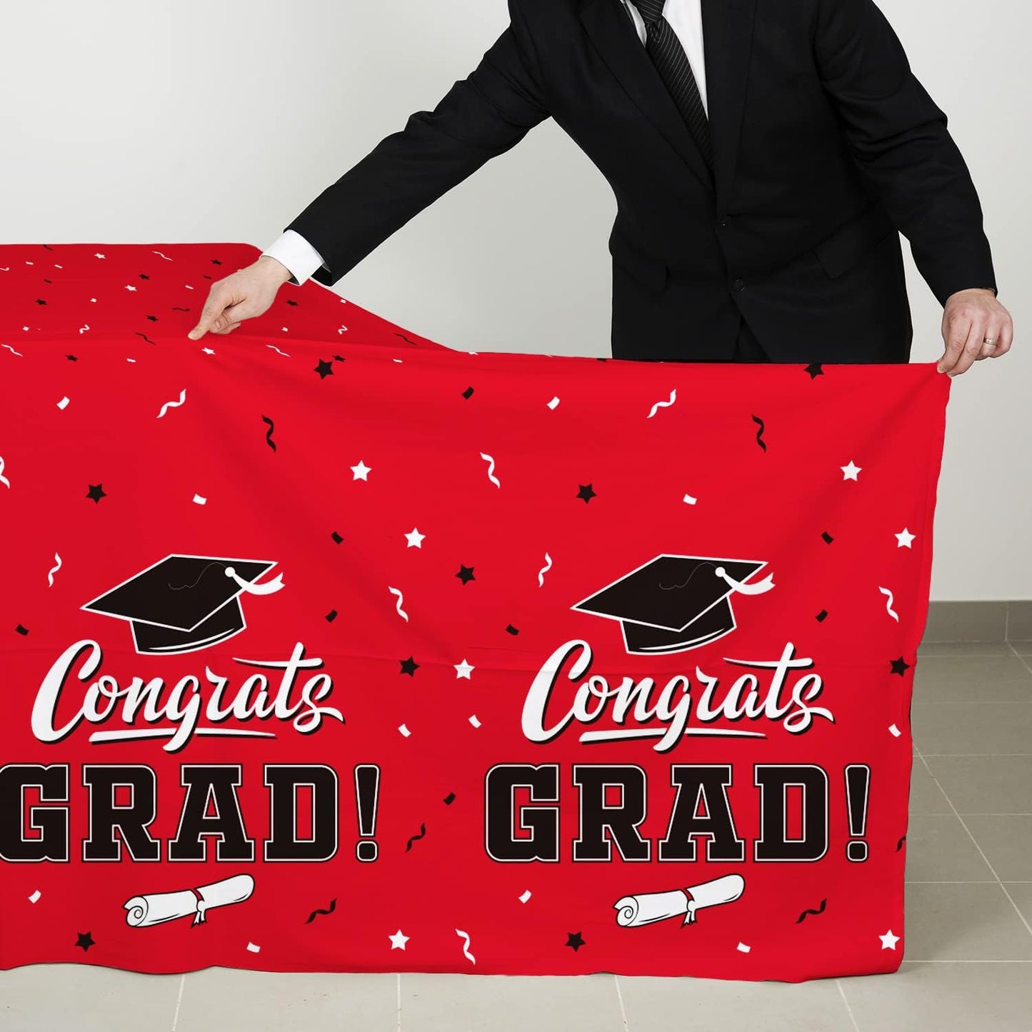 Graduation Party Decorations, Gongrats Grad Tablecover for Graduation Party Supplies, 3 pcs Class Red Table Cloths, 54"x108"