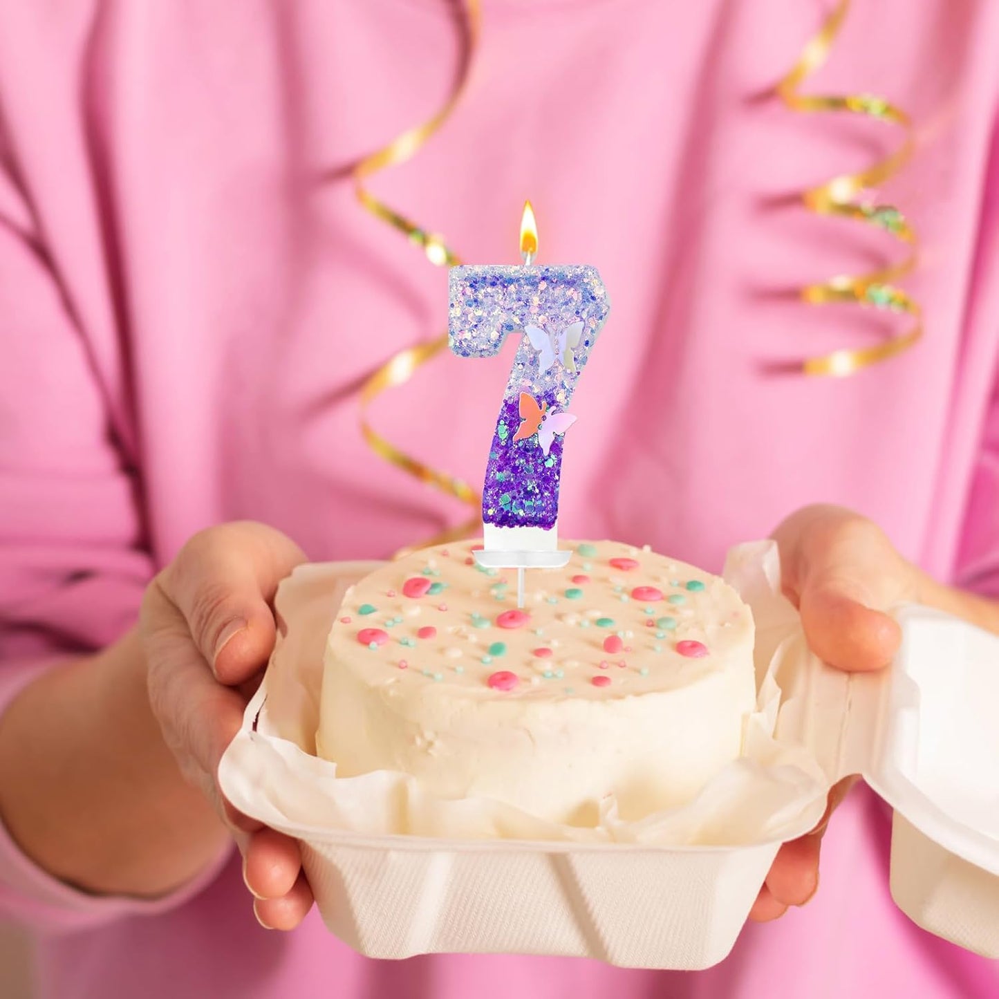 7Th Birthday Candle for Cake，Butterfly Cake Toppers，Butterfly Birthday Decorations，Purple Birthday Candles，for Birthdays,Theme Parties, Celebration, Anniversary