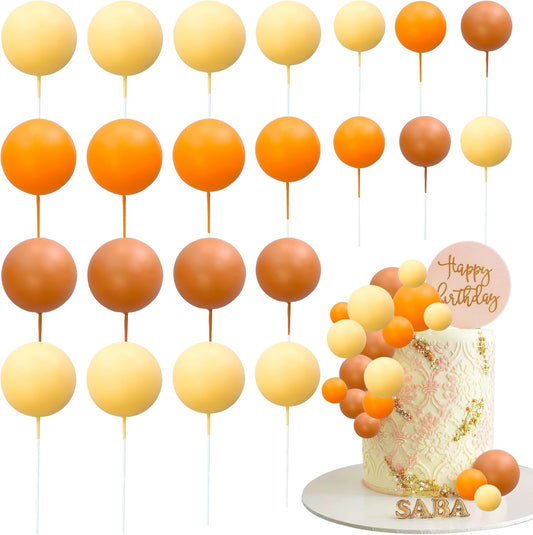 Ephlyn 30Pcs Ball Cake Topper Ball Cake Picks Colorful Pearl Ball Shaped Cupcake Insert Cake Topper for Bear Theme Birthday Party Favors Wedding Decoration Orange Yellow