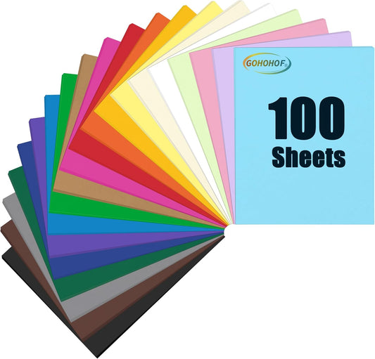 100 Sheets Colored Cardstock paper 8.5 x 11 colored card stock 65 lb/180 gsm, 20 Colors Card Stock Paper for scrapbooking, Drawing,Gift tags,Invitations