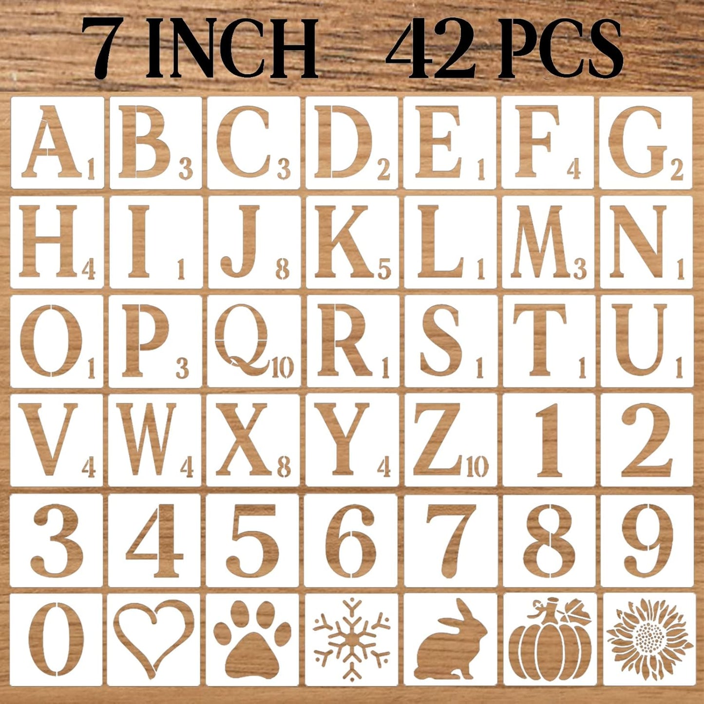 7 Inch Letter Stencils Numbers Craft Stencils, 42 Pcs Reusable Plastic Alphabet Drawing Templates for Painting on Wood, Wall, Fabric, Rock, Signage, Door Porch, DIY Art Projects