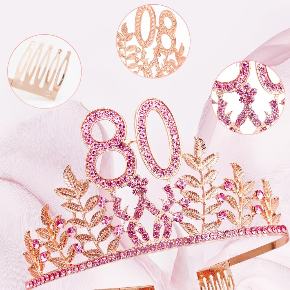 Birthday Sash Tiara Birthday Tiara Rhinestone Crown Rose Gold Birthday Queen Tiara Sash and Tiara for Women Birthday Decor Princess Tiara Cake Topper Crystals Hair Accessories for Party