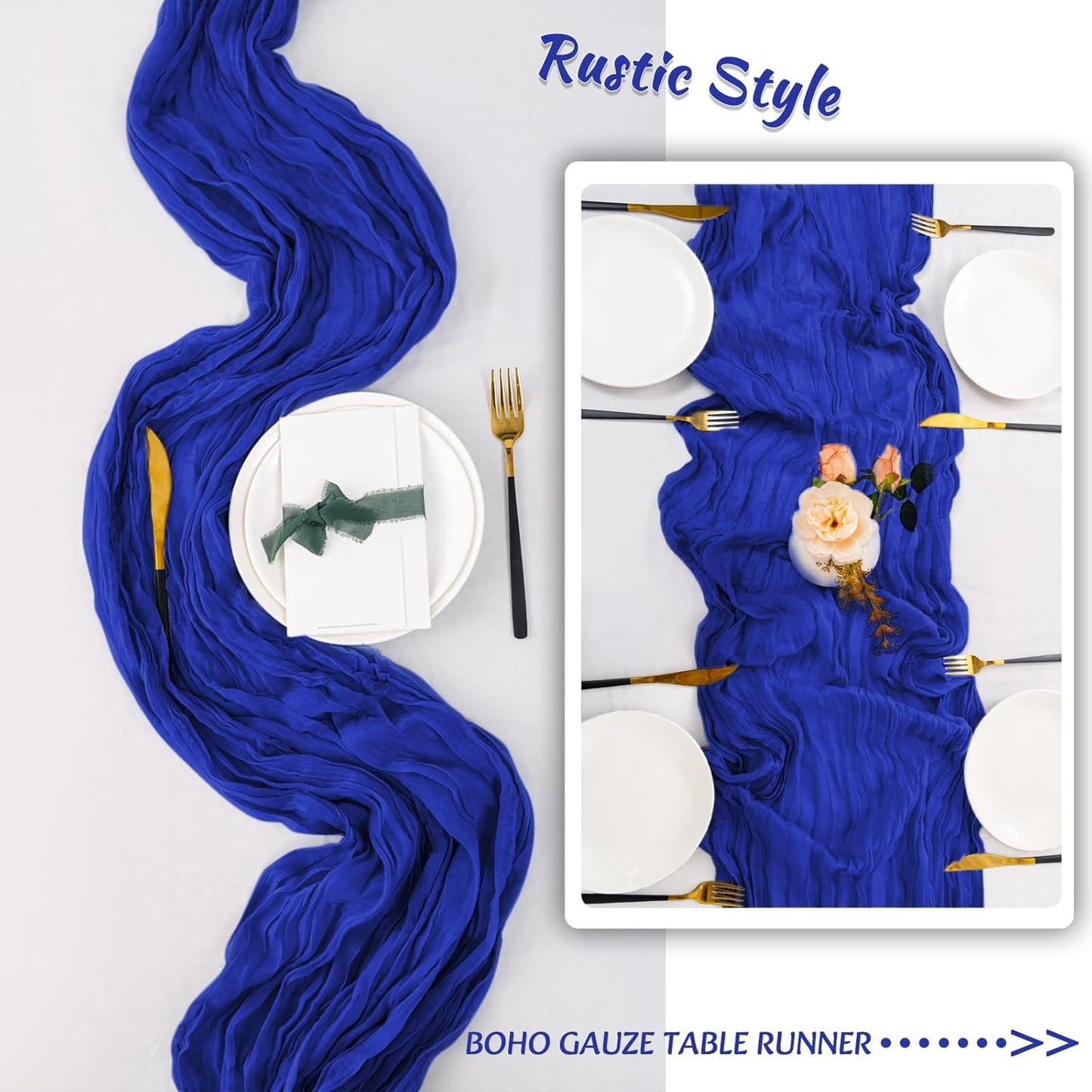 12 Pack Royal Blue Table Runner 10FT Cheesecloth Table Runner 21 x 120 inch Boho Gauze Cheese Cloth Table Runner Rustic Sheer Table Runner for Party Wedding Bridal Baby Shower Birthday Table Decor