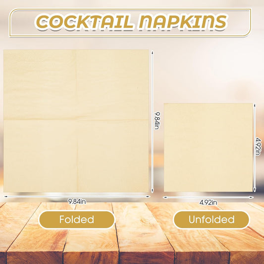 Henoyso 1000 Pack Brown Cocktail Napkins Bulk, 9.8'' x 9.8'' 2 Ply Disposable 100% Bamboo Paper Napkins for Wedding Bar Party Birthday Dinner Beverage Holiday Elegant Restaurant Event