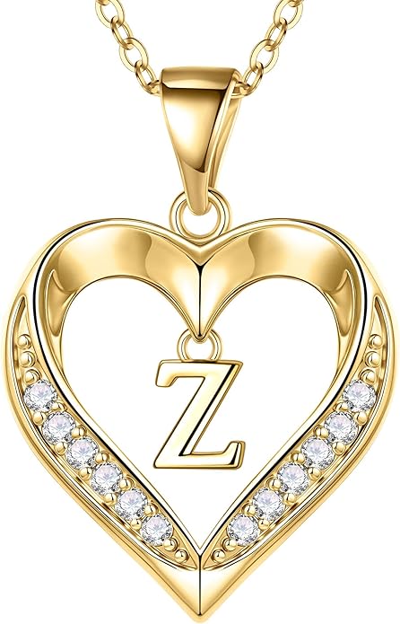 TURANDOSS Valentines Day Gifts for Kids Teen Girls - Heart Initial Necklaces, Dainty 14K Gold Plated CZ Heart Letter A-Z Pendant Necklace Trendy Jewelry Valentines Day Gifts for Wife Girlfriend