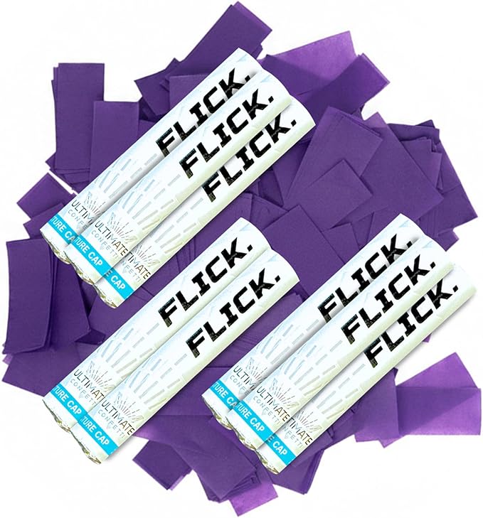Ultimate Confetti - 8 Pack Purple Confetti Wands - Handheld 6" Biodegradable Tissue Paper Confetti Flick Flutter Sticks For Wedding, Birthday, Parties & Live Events - 1 Handful, 0.5 oz Each Stick