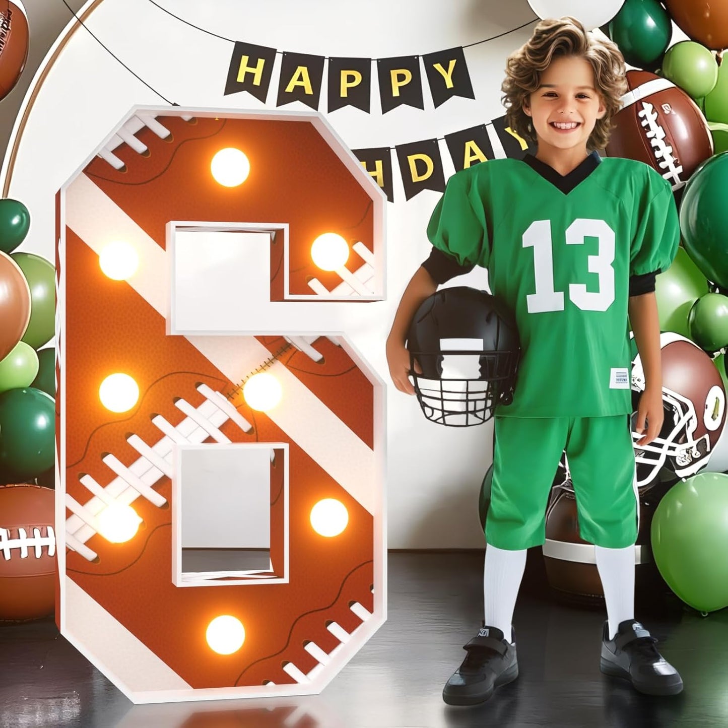 Football 6th-Birthday Decorations Marquee Numbers: Superbowl 3FT Large Light up Number Sign 6 Six Year Down Six Years Old Party Decoration Big Balloon Numbers Decor for Boys and Girls