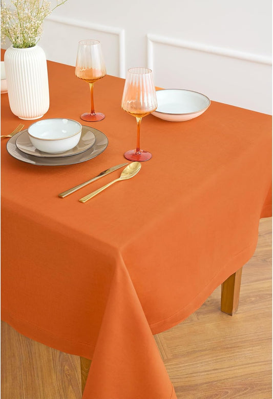 Solino Home Linen Tablecloth 60 x 120 Inch - 100% Pure Linen Persimmon Orange Table Cloth for Rectangle Tables - Fete, Machine Washable Tablecloth for Fall, Autumn, Halloween, Thanksgiving