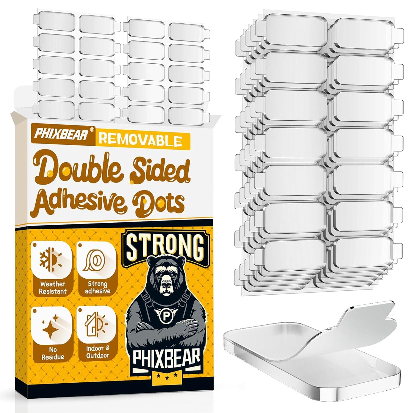 Upgraded Large Mounting Putty No Residue with Pull Tab, Double Sided Tape Adhesive Dots Clear Museum Sticky Tack, Picture Hanging Strips Fixed Decor Art Craft Party, 0.39 x 0.78 in (252 Pcs)