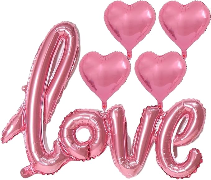 5 Pcs Pink Heart Shaped Balloons Pink Love Valentine Balloons for Valentines Day Bridal Shower Wedding Party Decorations