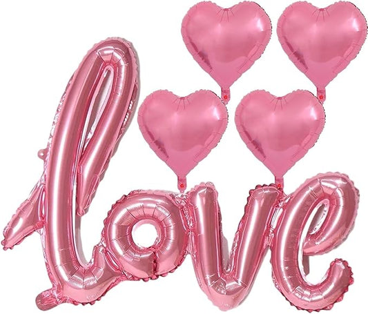 5 Pcs Pink Heart Shaped Balloons Pink Love Valentine Balloons for Valentines Day Bridal Shower Wedding Party Decorations