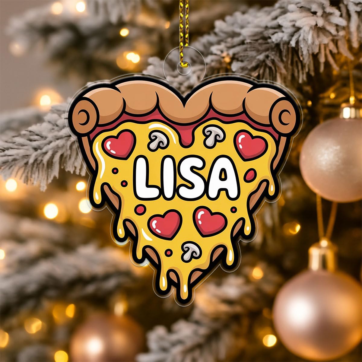 Personalized Heart Pizza Ornament, Custom Pizza Lover Christmas Ornament, Funny Foodie Gift, Holiday Keepsake, Cute Pizza Decoration Acrylic Ornament – Personalized Christmas Tree