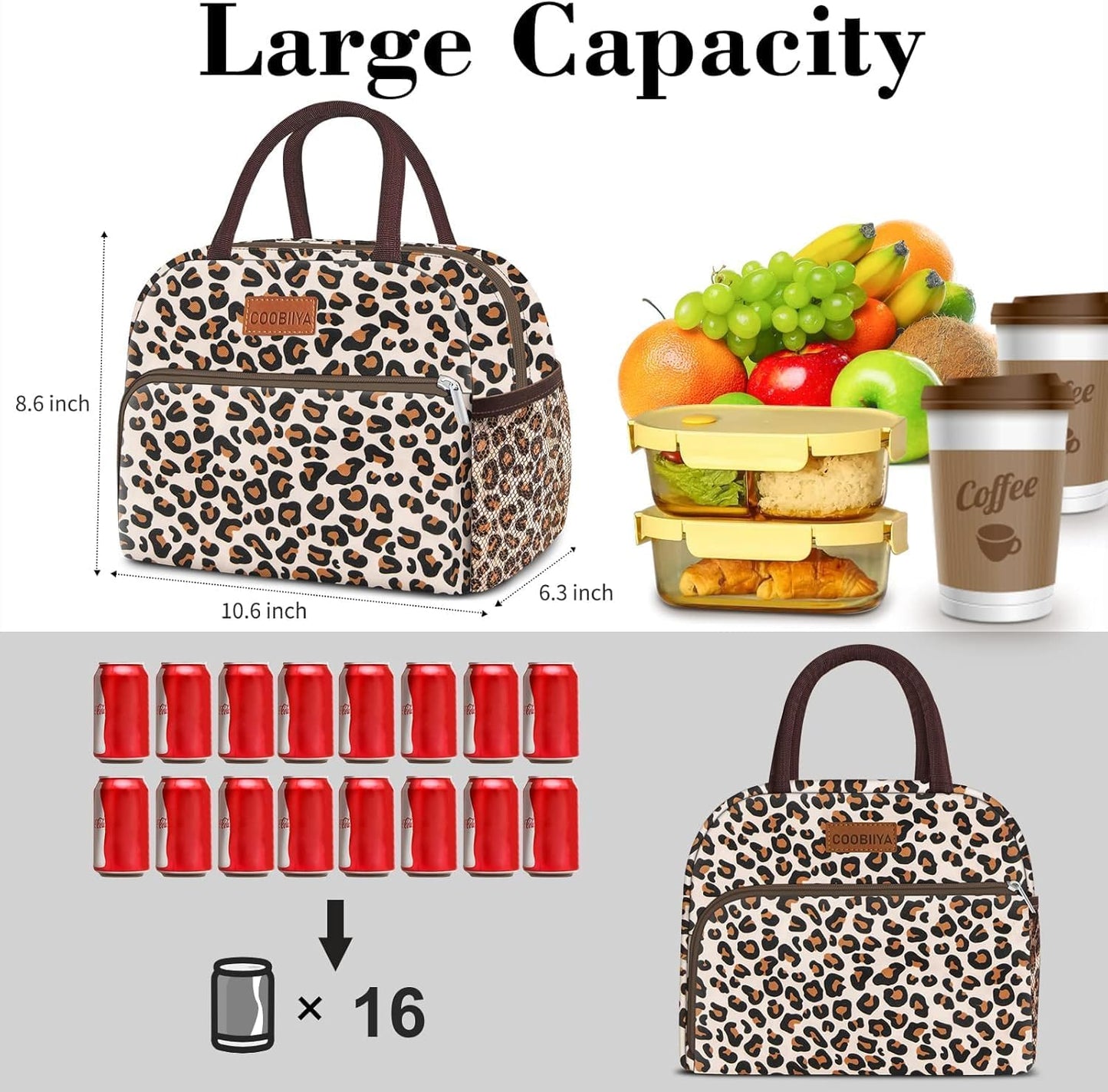 Coobiiya Lunch Box Lunch Bag for Women Adults Men, Reusable Cute Lunch bag - Leakproof, Insulated Lunch Box Tote with Large Capacity, Cooler Container for Work/Travel/Office