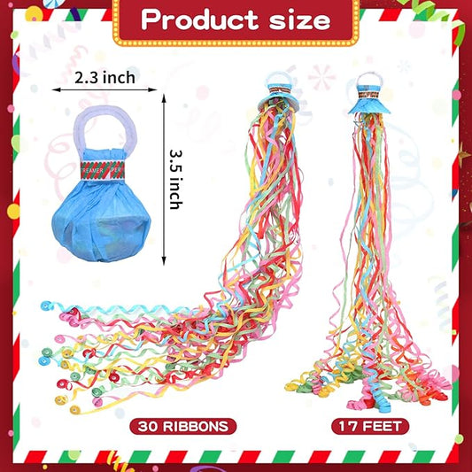 12Pack Hand Thrown Streamer Poppers Colorful, Confetti Streamers No Mess Party Poppers, Streamers for Weddings Birthdays Events, Quiet Easy Cleanup (Colorful, 12Pack)