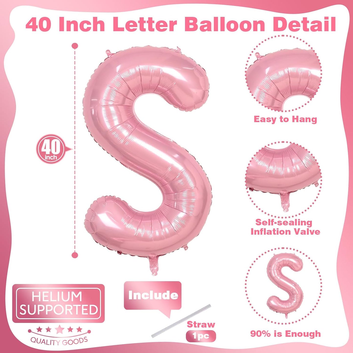 40 Inch Pastel Pink BIG SIS Letter Balloons, Pearl Pink BIG SIS Balloon Letters with Ribbon, Light Pink Baby Girls Alphabet Balloon for Her Baby Shower Birthday Gender Reveal Party Decoration Supplies