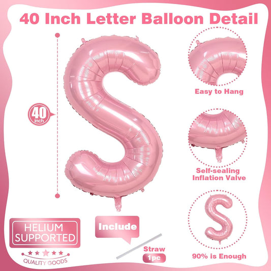40 Inch Pastel Pink BIG SIS Letter Balloons, Pearl Pink BIG SIS Balloon Letters with Ribbon, Light Pink Baby Girls Alphabet Balloon for Her Baby Shower Birthday Gender Reveal Party Decoration Supplies