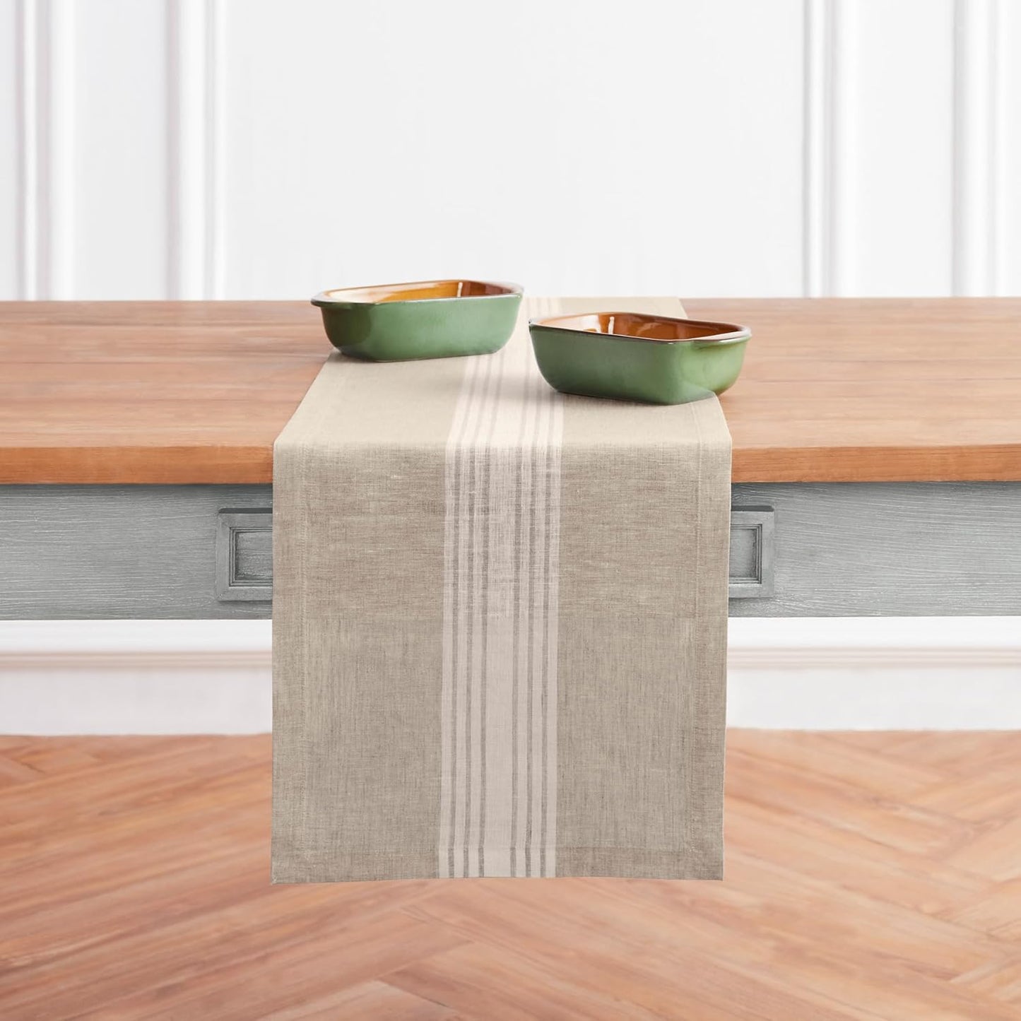 Solino Home Linen Table Runner 60 Inches - 100% Pure Linen White and Natural Farmhouse Table Runner 14 x 60 Inch Ideal for Dresser and Coffee Tables - Fall, Autumn, Halloween, Thanksgiving, Christmas