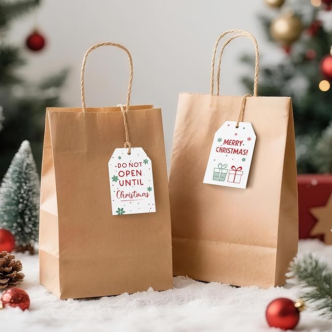 Anwyll Christmas Gift Tags with String - 50Pcs White Merry Christmas Name Tags for Gift Xmas to from Tag Have A Merry Little Christmas Tree Label Tag for Present Wrap Goodie Bags Holiday Party Favors