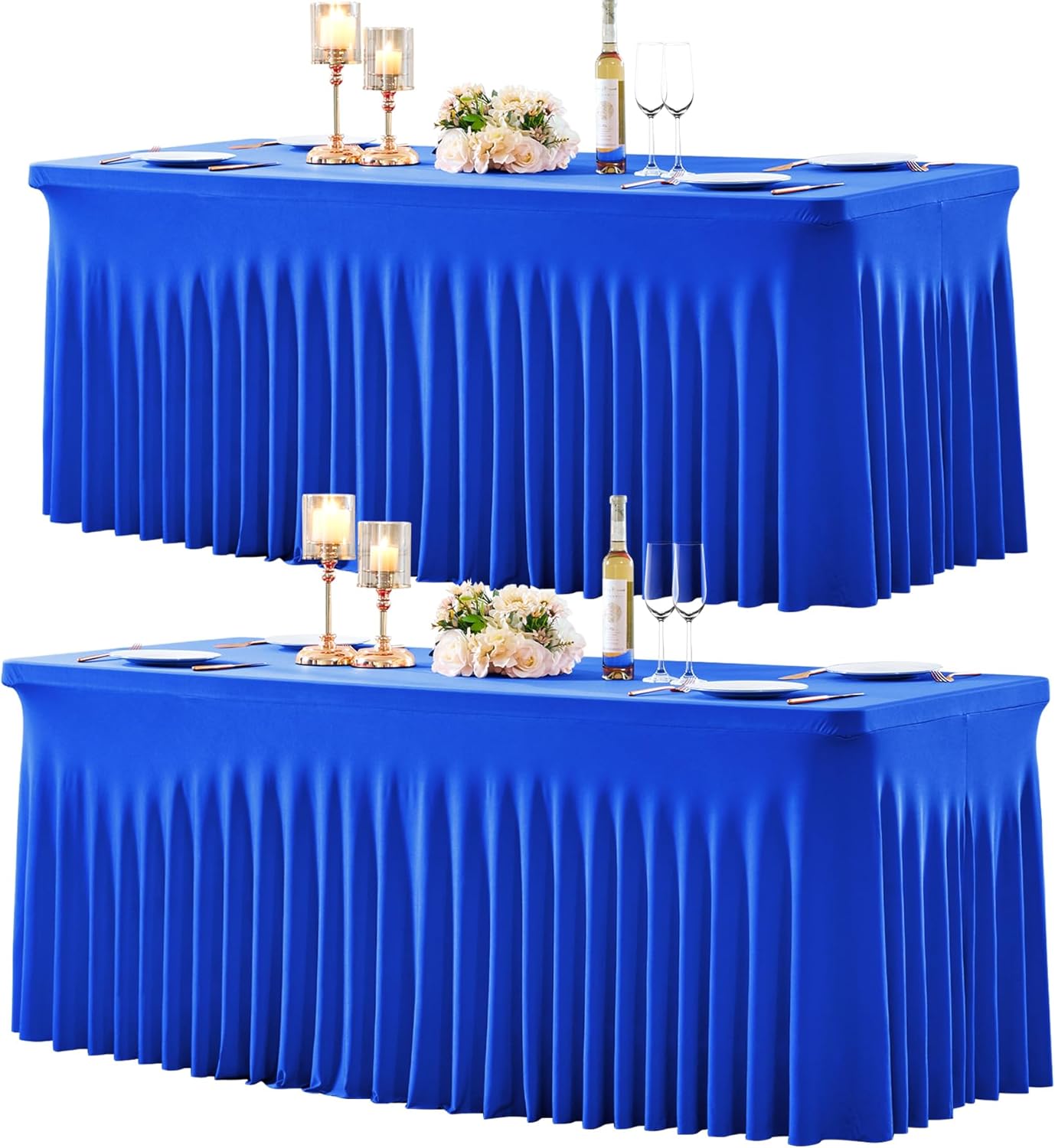 2 Pack Spandex Royal Blue Fitted Table Cloth for 6ft Rectangle Tables Blue Tablecloth Stretch Table Covers Skirt Wrinkle Free Banquet Tablecloths for Parties Wedding