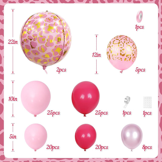 Pink Cheetah Print Balloon Arch Kit, Pastel Hot Pink Leopard Theme Balloons Garland Jungle Animal Party Decorations, Chrome Pink Leopard Balloons for Baby Shower Girls Cheetah Birthday Decorations