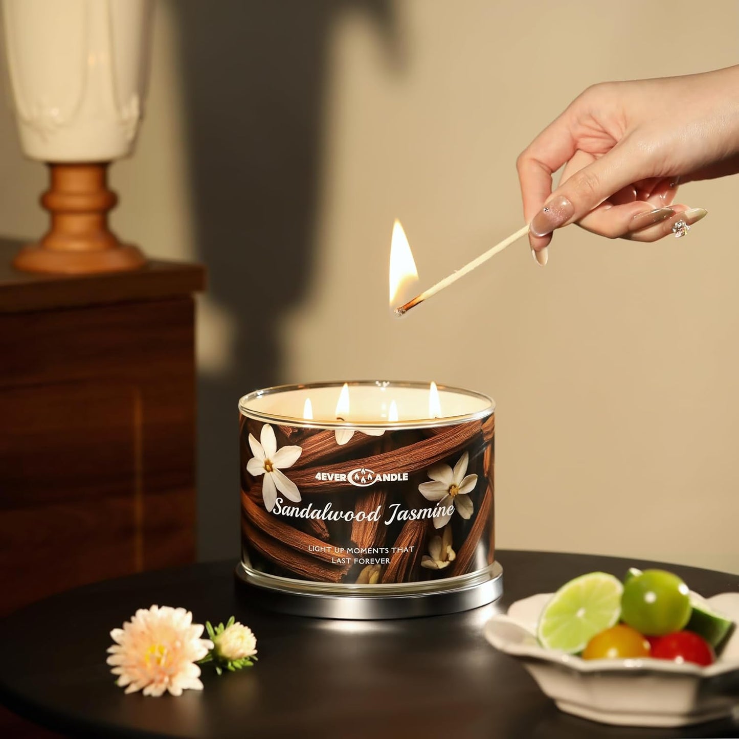 4-Wick Candles for Home Scented - 18oz Soy Wax Blend Candle Over 50Hrs Long-Lasting Fragrance, Home Decor and Housewarming Gifts, Sandalwood Jasmine