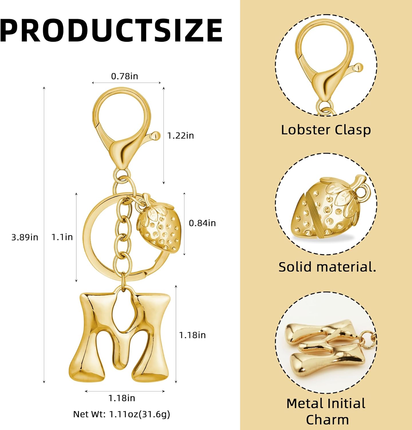 Gold Bubble Heart Initial Bag Charms for Handbags – Cute Initial Letter Keychain for Women, Purse Charms, Gold Gift