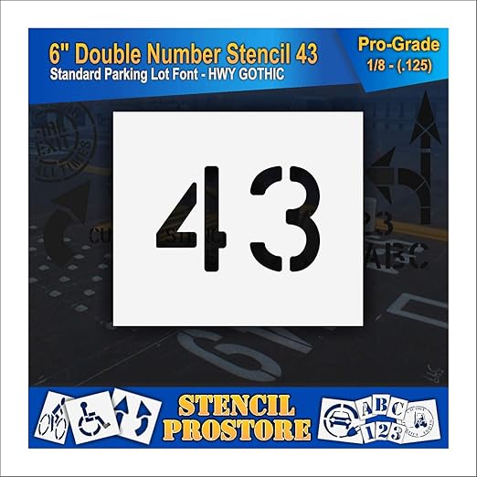 Pavement, Curb, and WheelStop Stencils - 6 inch Double Number Stencil - (43) - 6" x 9" x 1/8" (128 mil) - Pro-Grade