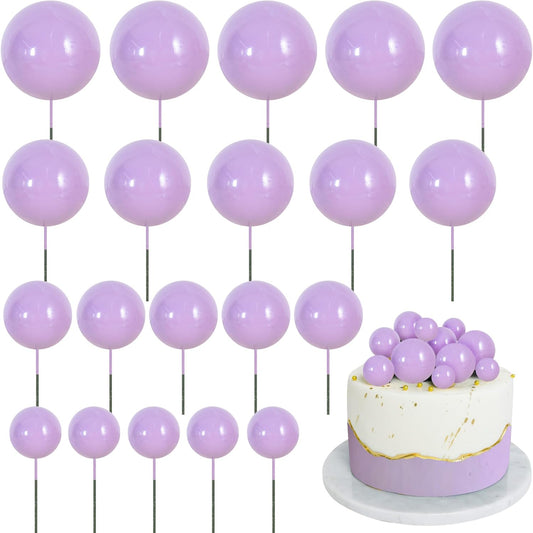 BEISHIDA 20 PCS Lavender Purple Mini Ball Cake Toppers Foam Cake Balls Decoration Supplies for Happy Birthday Anniversary Wedding Baby Shower Halloween Cake Decorations