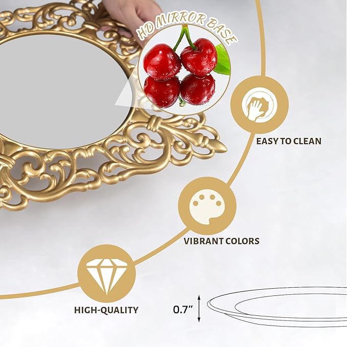 MAONAME 12" Gold Charger Plates Set of 6, Mirror Charger for Dinner Plates, Plastic Plate Chargers with Embossed Rims, Square Chargers for Table Setting, Wedding