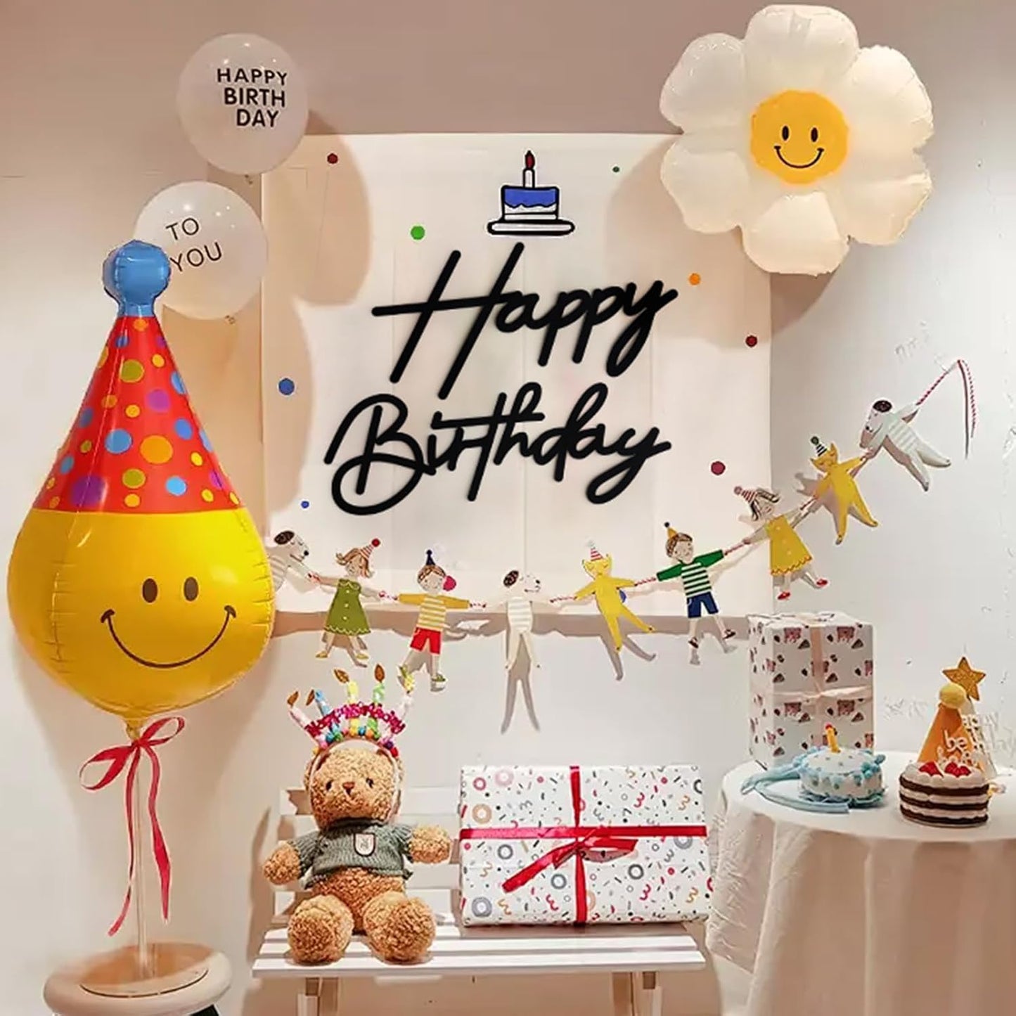 Black Happy Birthday Sign for Backdrop - Felt Happy Birthday Letters for Balloon Arch Party Backdrop Decorations Large Happy Birthday Signs for Baby Girl Women Party Baby Shower