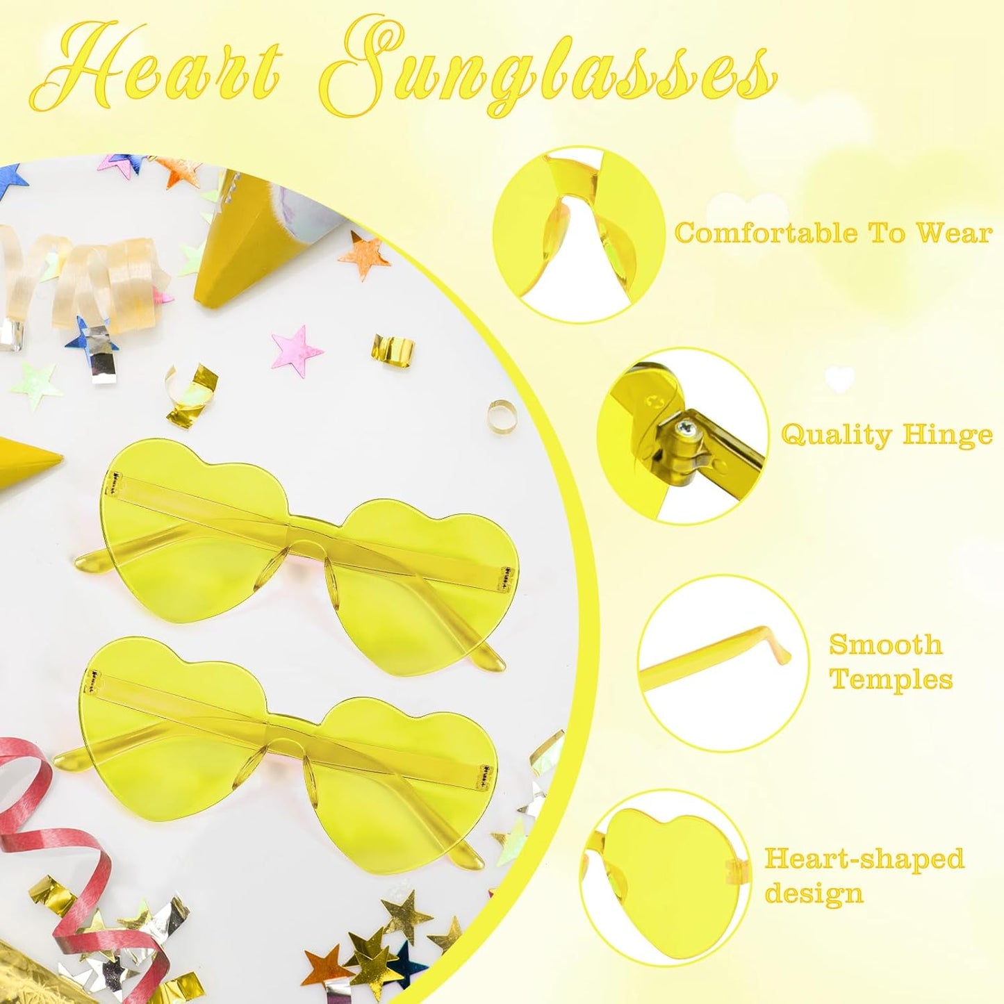 PLULON Heart Sunglasses for Women 5/12/25 Pcs, Heart Glasses Valentine Day Rimless Shaped Candy Color Fun Glasses Party Favor