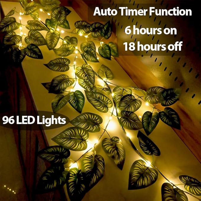 6.56FT Green Vines Garland with Lights 96 LED Battery Operated with Timer Faux Photos Vines Twig with Lights Spring Garlands Decortions for Mantel Fireplace Table Wall Patio Wedding Holiday Home Decor