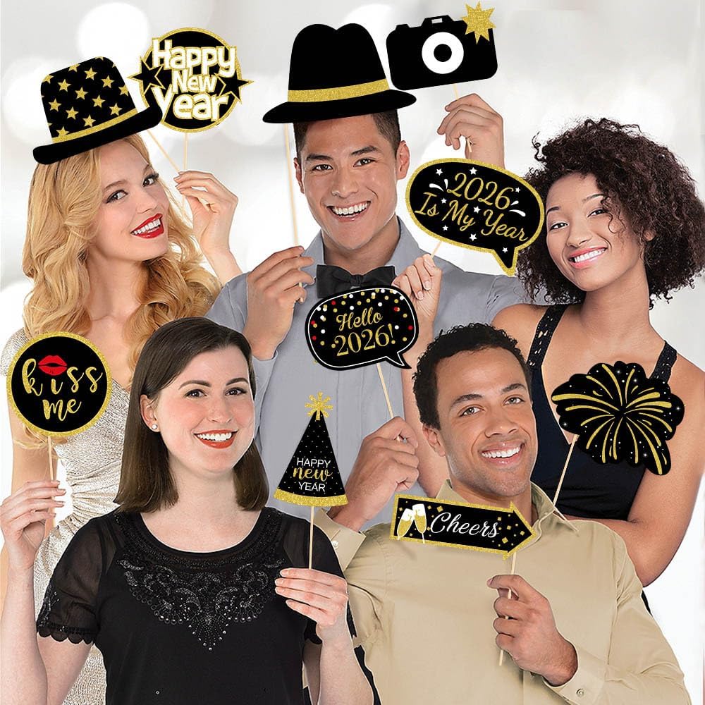 New Year’s Photo Booth Props 2026 – Pack of 35, Nye | Eve Party Supplies Happy Year Decorations