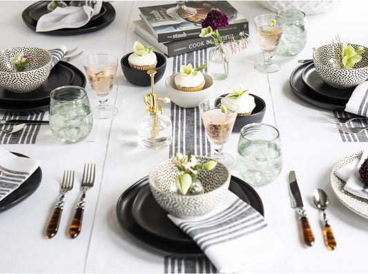 Solino Home Linen Table Runner 60 Inches - 100% Pure Linen Black and White Farmhouse Table Runner 14 x 60 Inch Ideal for Dresser and Coffee Tables - Fall, Autumn, Halloween, Thanksgiving, Holiday