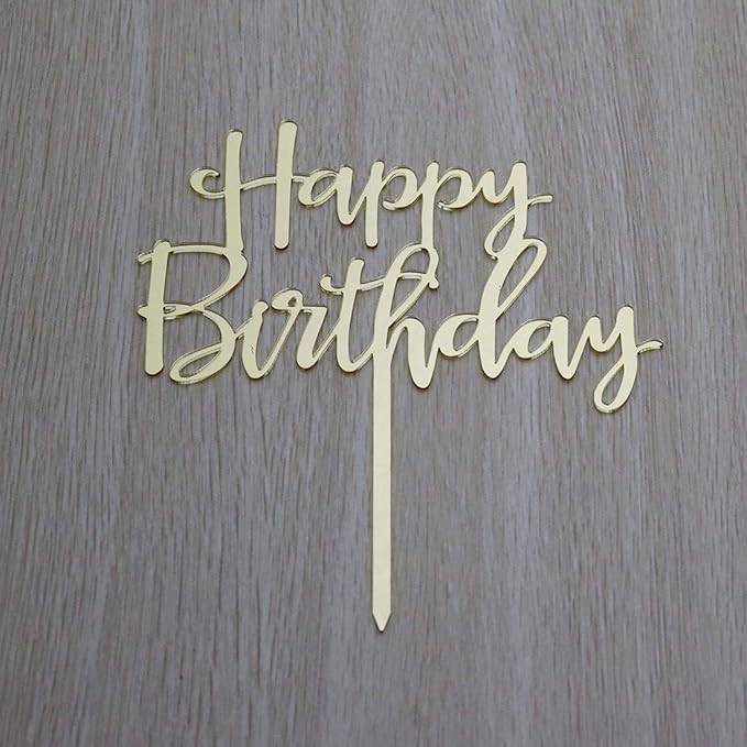 Happy Birthday Cake Topper, Birthday Party Decorations, Mirror Gold Acrylic