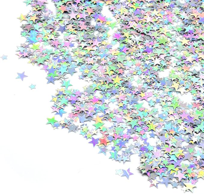 Ruidee 60g Star Confetti Metallic Foil Stars Table Confetti Metallic Foil Stars Sequin for Halloween Birthday Wedding Festival Party DIY(Colour Silver)