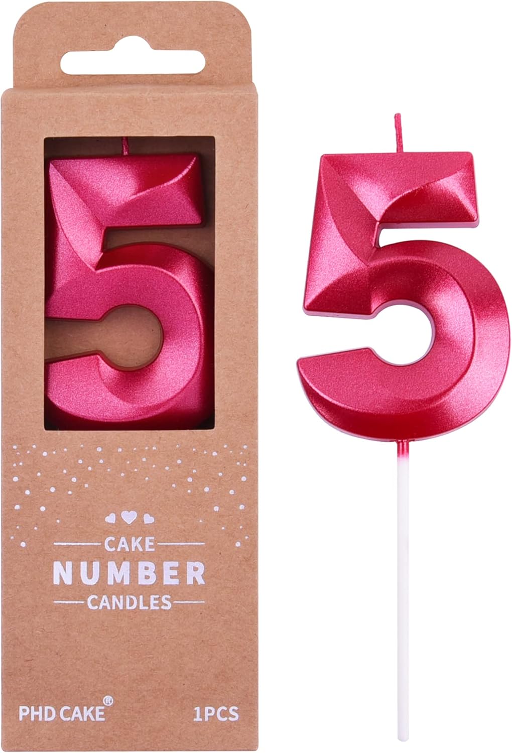 PHD CAKE 2.76 Inch Diamond Red 5 Number Birthday Candles, Red Number Candles, Cake Number Candles, Party Celebration