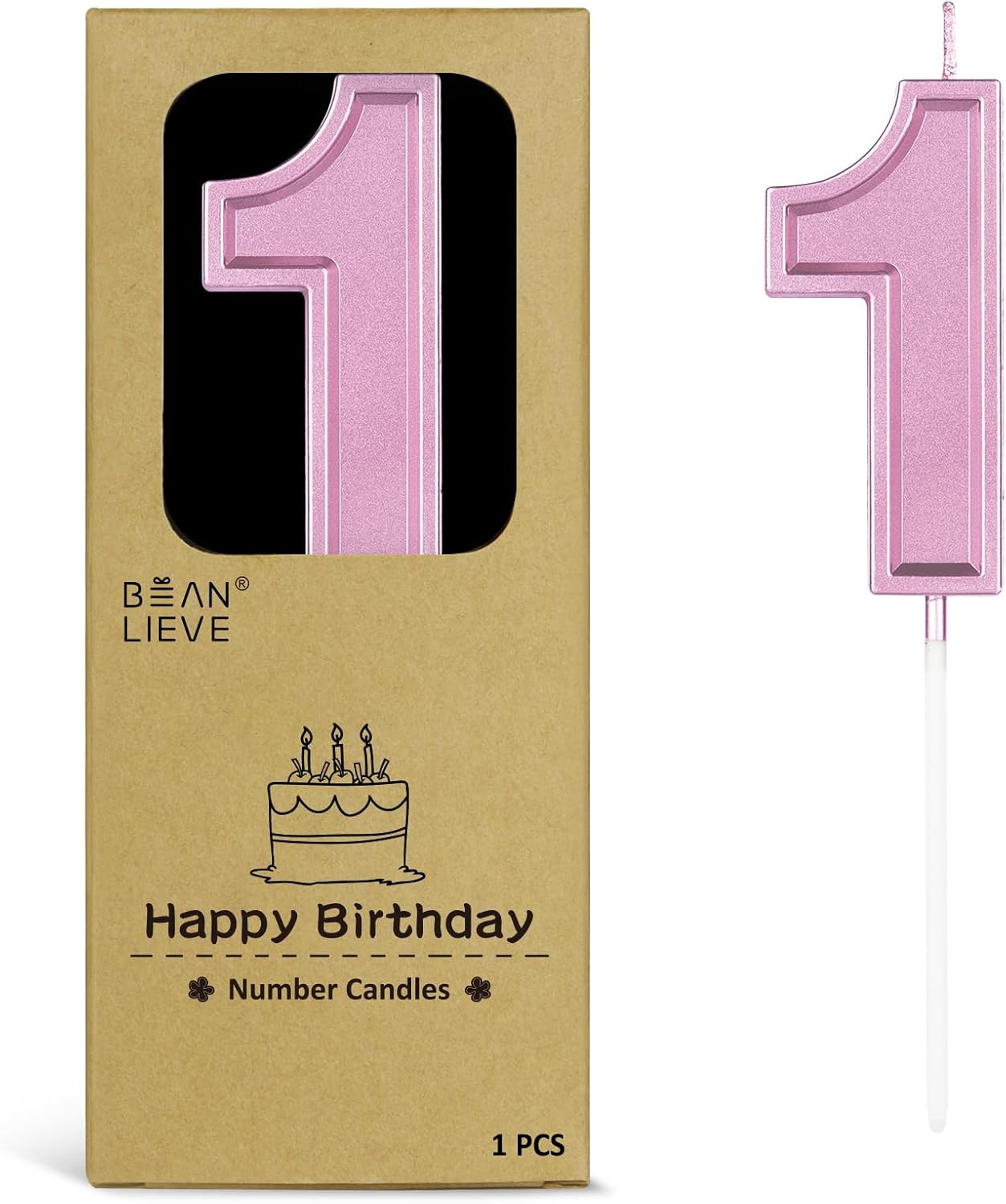 BEAN LIEVE Rose Gold Birthday Candles Number 1, Rose Gold Number Candles, Cake Number Candles for Birthday Parties and Wedding Anniversary Celebrations