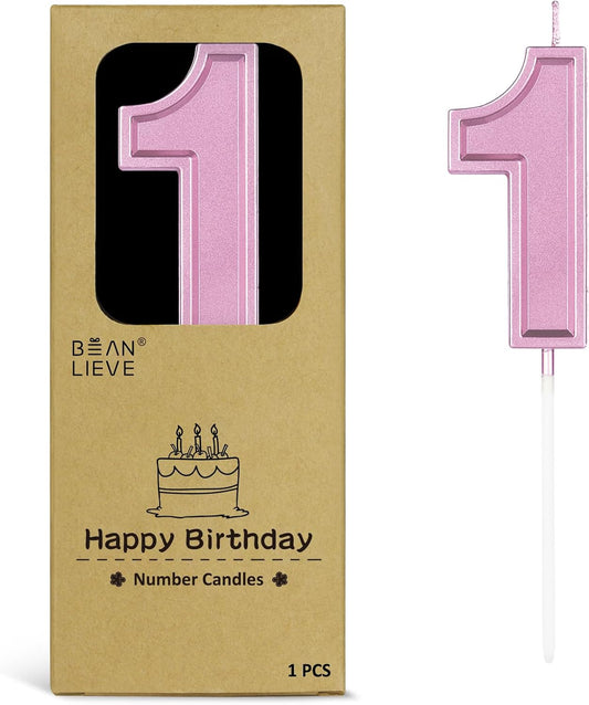 BEAN LIEVE Rose Gold Birthday Candles Number 1, Rose Gold Number Candles, Cake Number Candles for Birthday Parties and Wedding Anniversary Celebrations