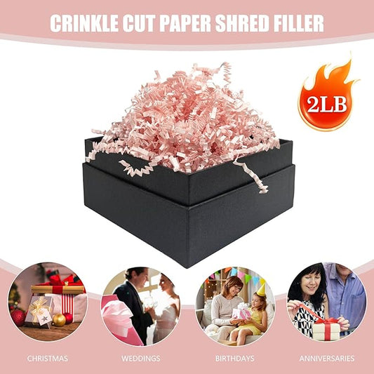 Light Pink Crinkle Cut Paper Shred Filler, 2 LB Basket Filler Shredded Paper, Confetti Stuffing for Basket Filling, Halloween, Thanksgiving, Christmas, Birthdays, Gift Wrapping, Stuffer Party Supplies