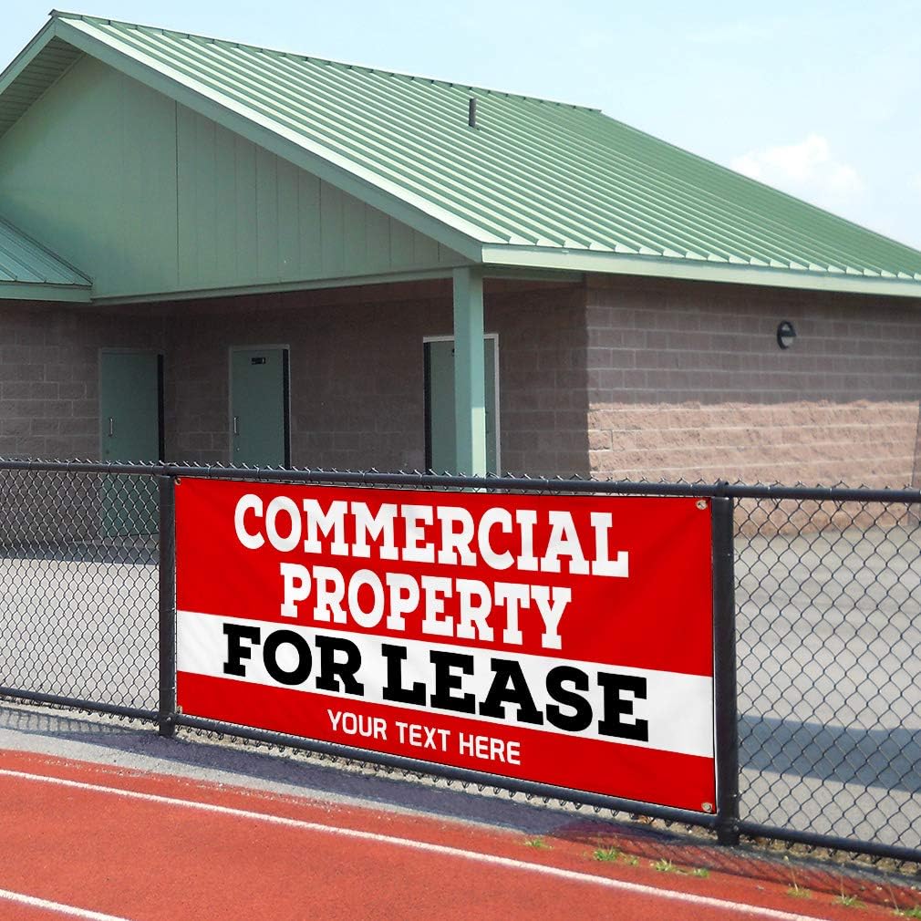 Custom Industrial Vinyl Banner Multiple Sizes Commercial Property for Lease Personalized Text Profession Outdoor Weatherproof Yard Signs Red 4 Grommets 20x50Inches