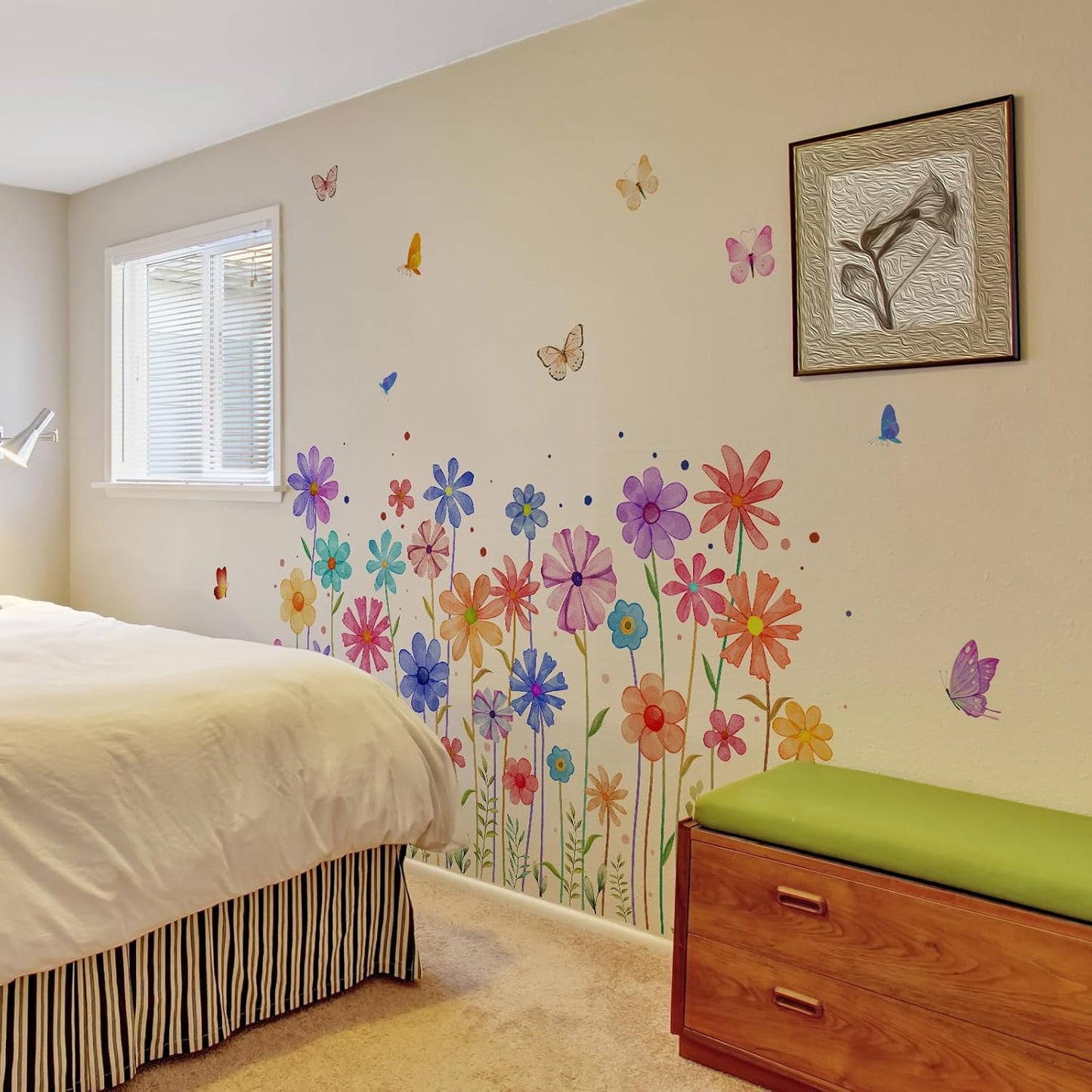 3 Pieces Colorful Flowers Wall Decals Vinyl Colorful Flowers Wall Stickers Removable Floral Art Murals Peel and Stick Colorful Decor for Girls Bedroom Living Room Nursery