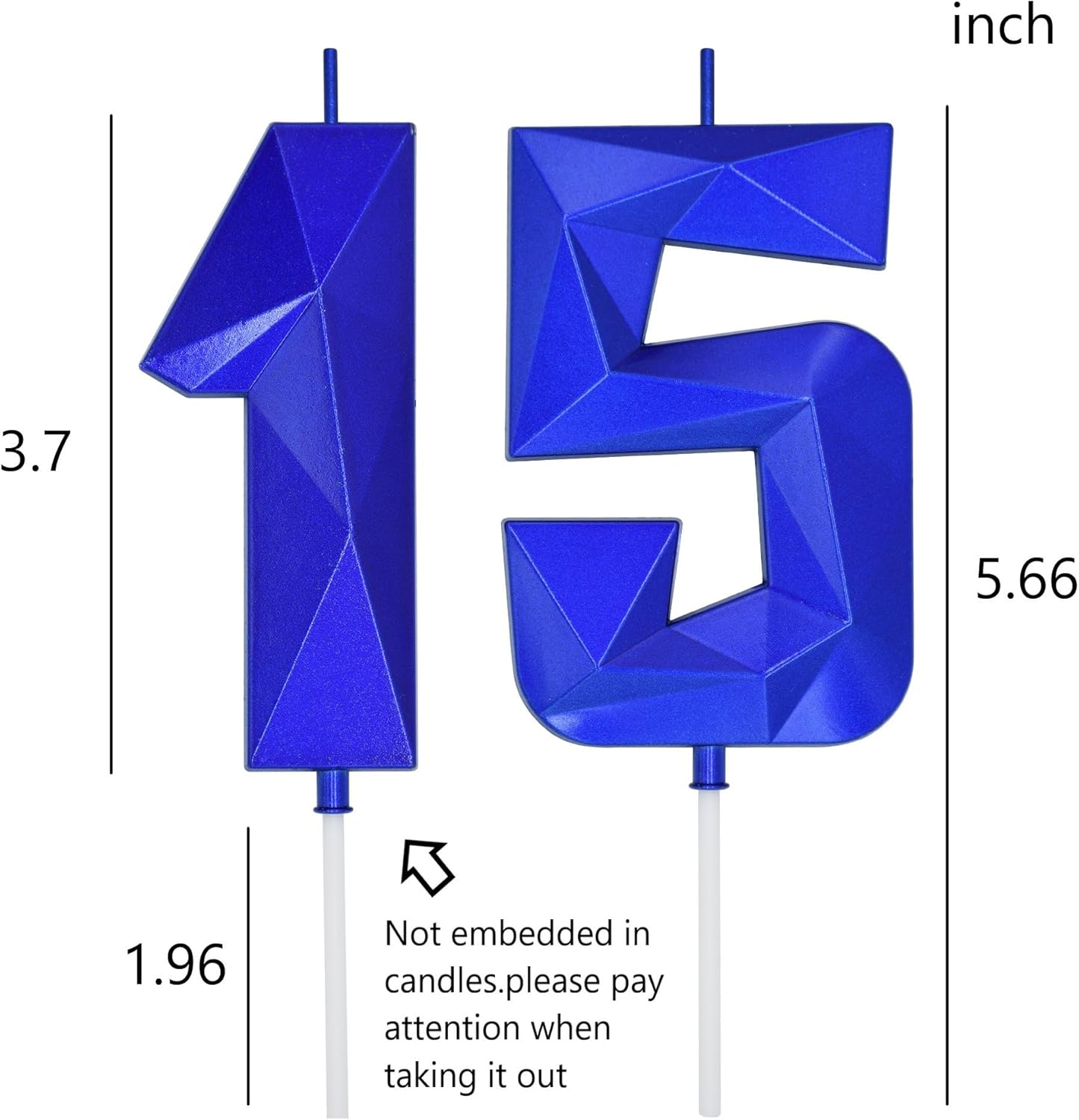 DERVENTA Birthday Candles Big Numbers 3D Blue 3.7 inch Party Cake Topper 1 Piece (Number 15 Blue)