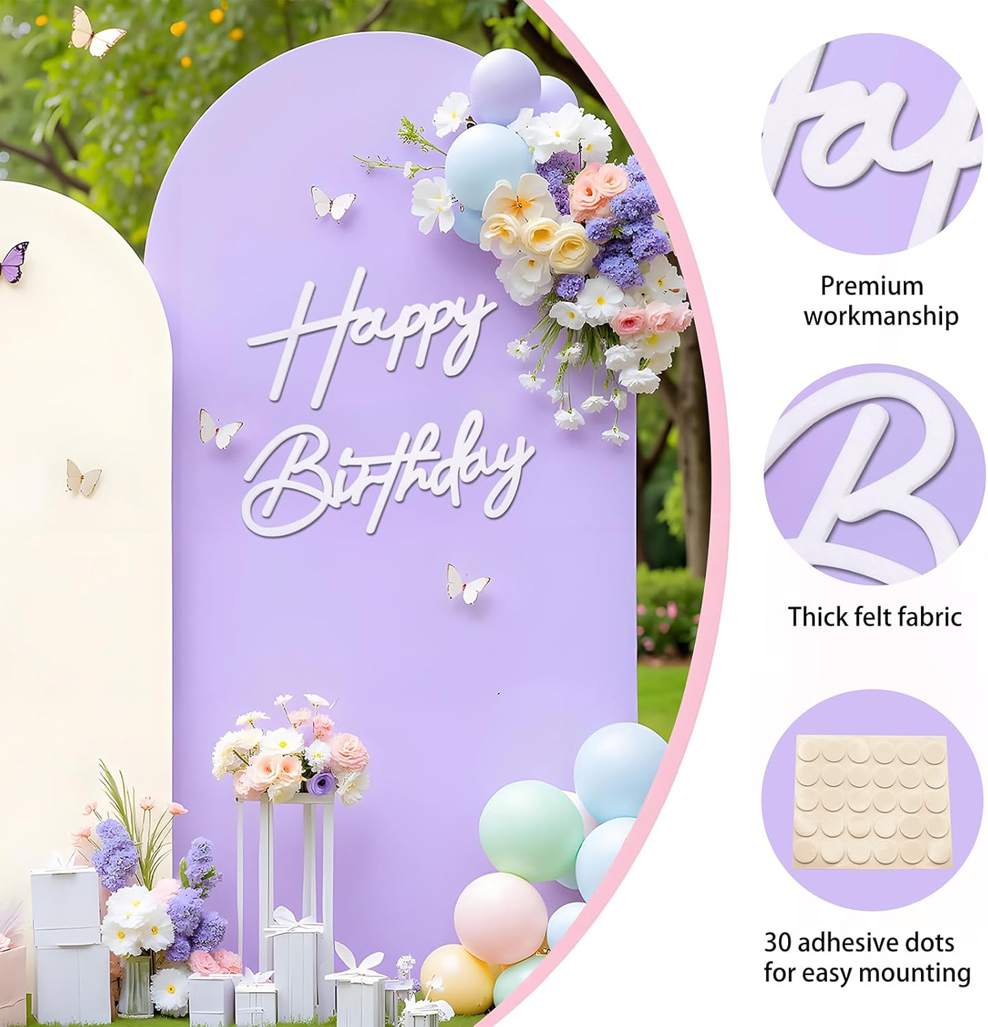 Happy Birthday Sign for Backdrop - Felt Happy Birthday Letters Sign for Girls, Boys & Adults' Birthday Party Balloon Arch Backdrop Decorations (White)