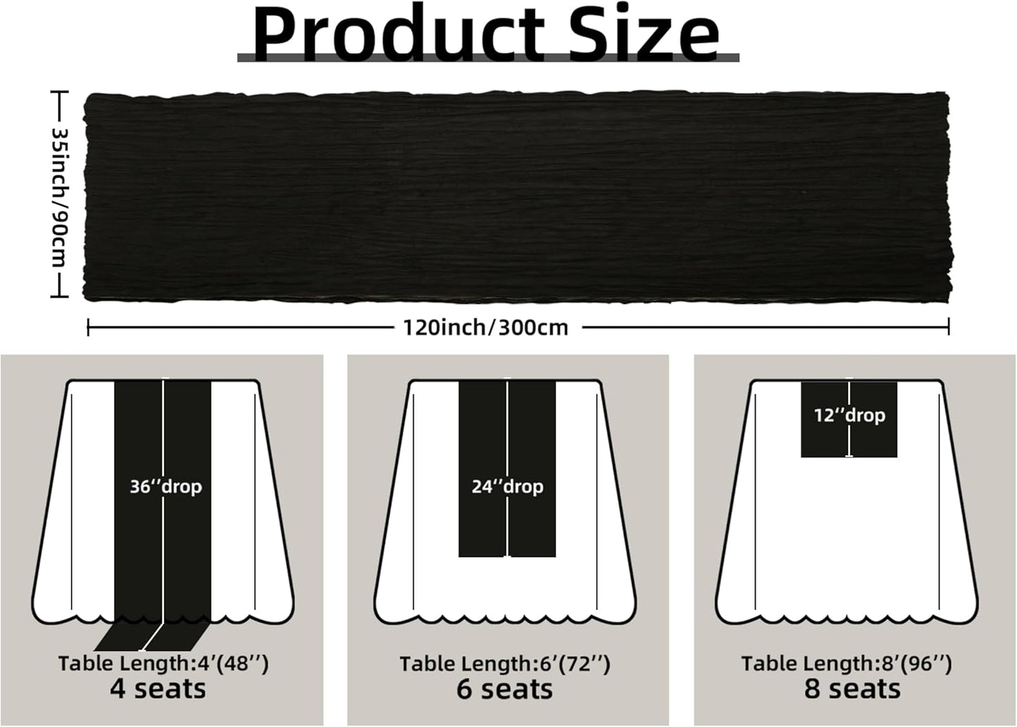 FEXIA Black Cheesecloth Table Runner Cheese Cloth Runner 35x120 Inches Gauze Gothic Decor for Rustic Farmhouse Baby Shower Halloween Home Decor