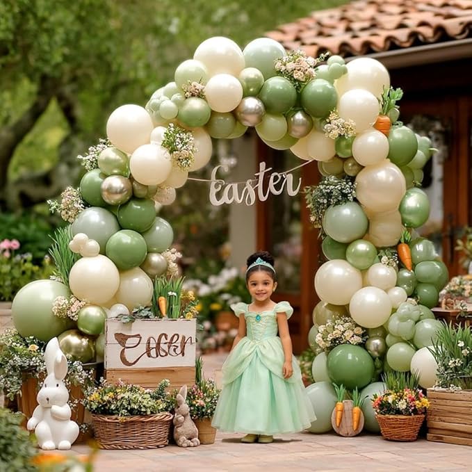 Green White Balloon Garland Double Stuffed Sage Green Gold Pearl White Balloons Arch Kit Dusty Pastel Cream Sand Latex for Christmas Baby Shower Birthday Engagement Party Decorations