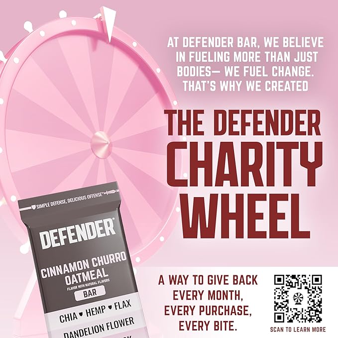 Defender Vegan Protein Bar, Cinnamon Churro Oatmeal, Plant Based Snack Breakfast Bars, Psyllium Husk, High Fiber, Non GMO, Kosher, No Stevia & Sugar Alcohols, 12 Bars, Holiday Gift Item, Stocking Stuffer
