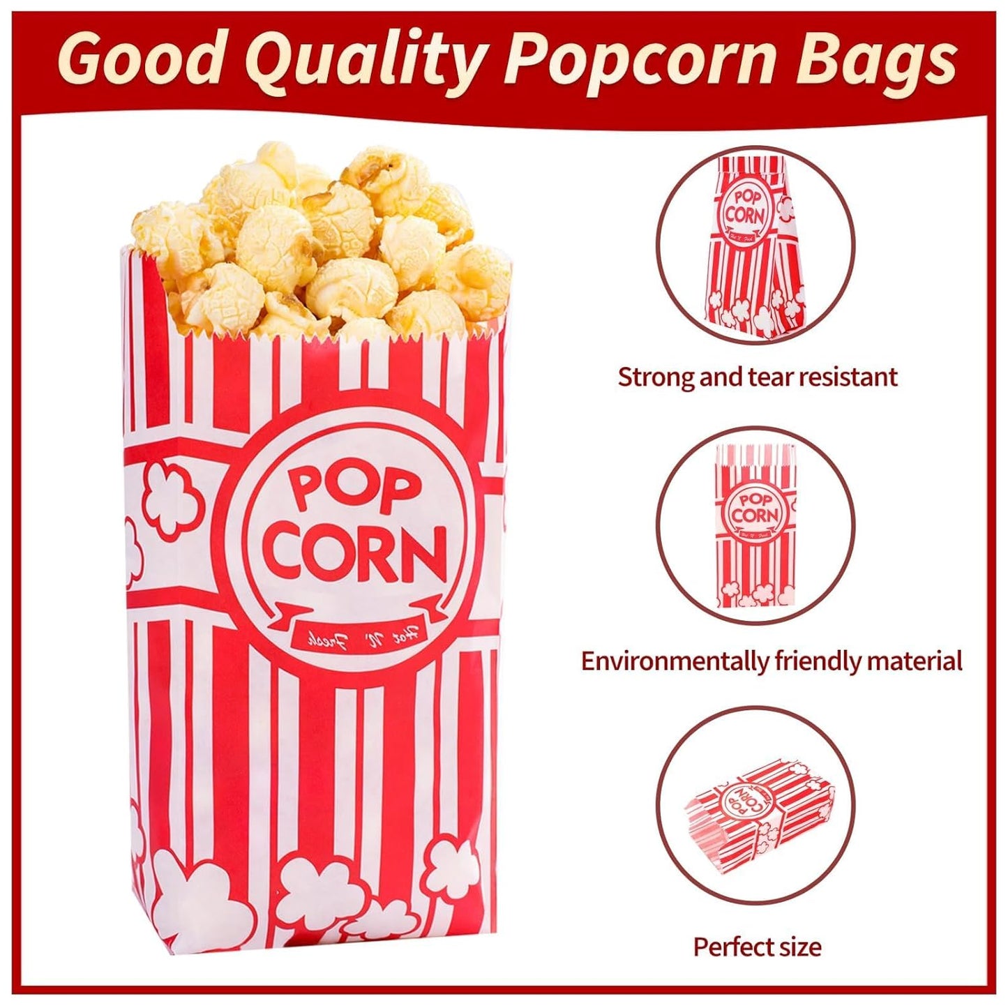 VOISEN Paper Popcorn Bags,1000 Packs 1oz Popcorn Bag Individual Servings, Pop Corn Bag Bulk for Poporn Machine,Movie Nights Pop Corn Bags