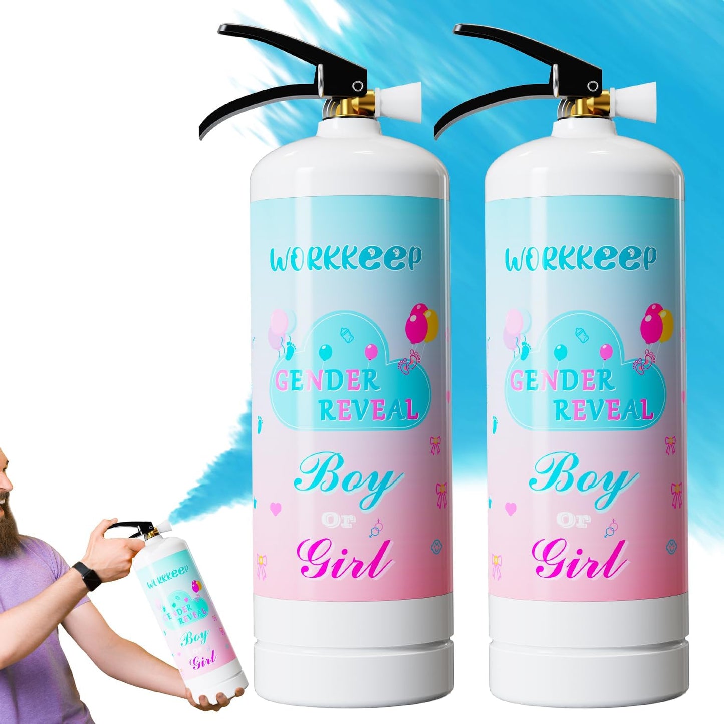 Giant Gender Reveal Fire Extinguisher Color Blasters: 2 Pcs Blue Blaster Only for Baby Boy with Blue Smoke suitable Gender Reveal Party Decorations - Blasts 20+ Feet (Blue)