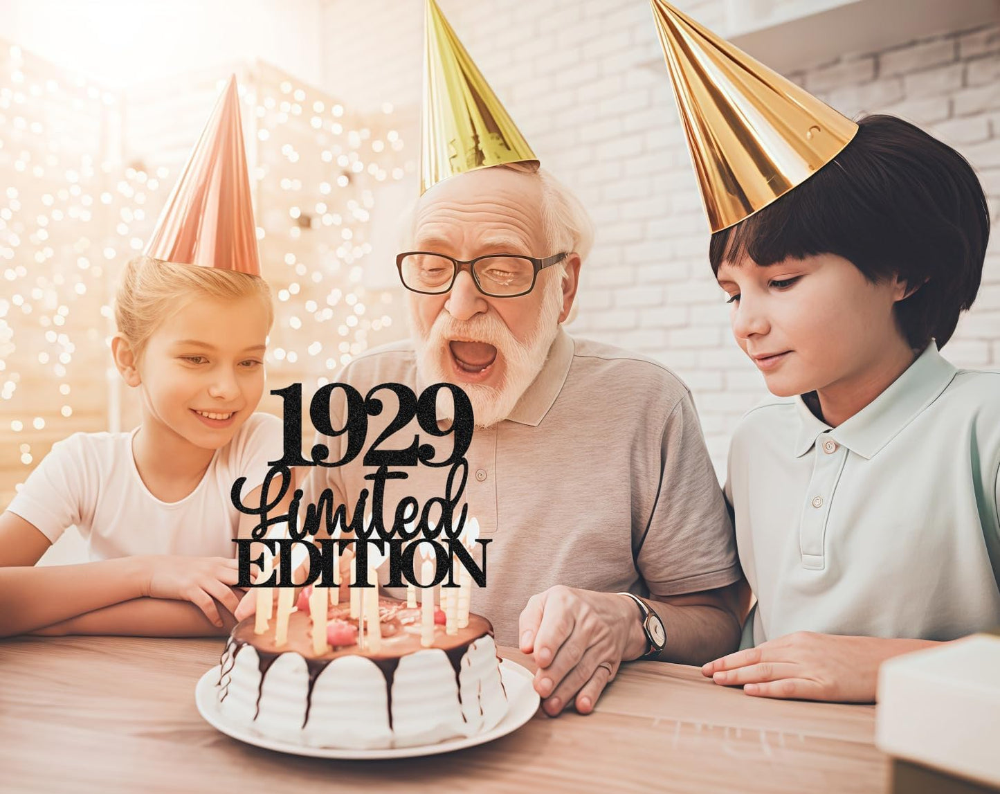Limited EDITION 1929 Cake Topper - Black Glitter Happy 96th Birthday Party Cake Decoration Supplies, Cheer to 96 Years Cake Bunting Decor for 96th Birthday Party Photo Booth Props
